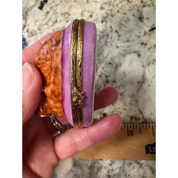 VTG Limoges ND Peint Main Hand-Painted Porcelain Trinket Box Sienna Cat signed - Picture 10 of 16